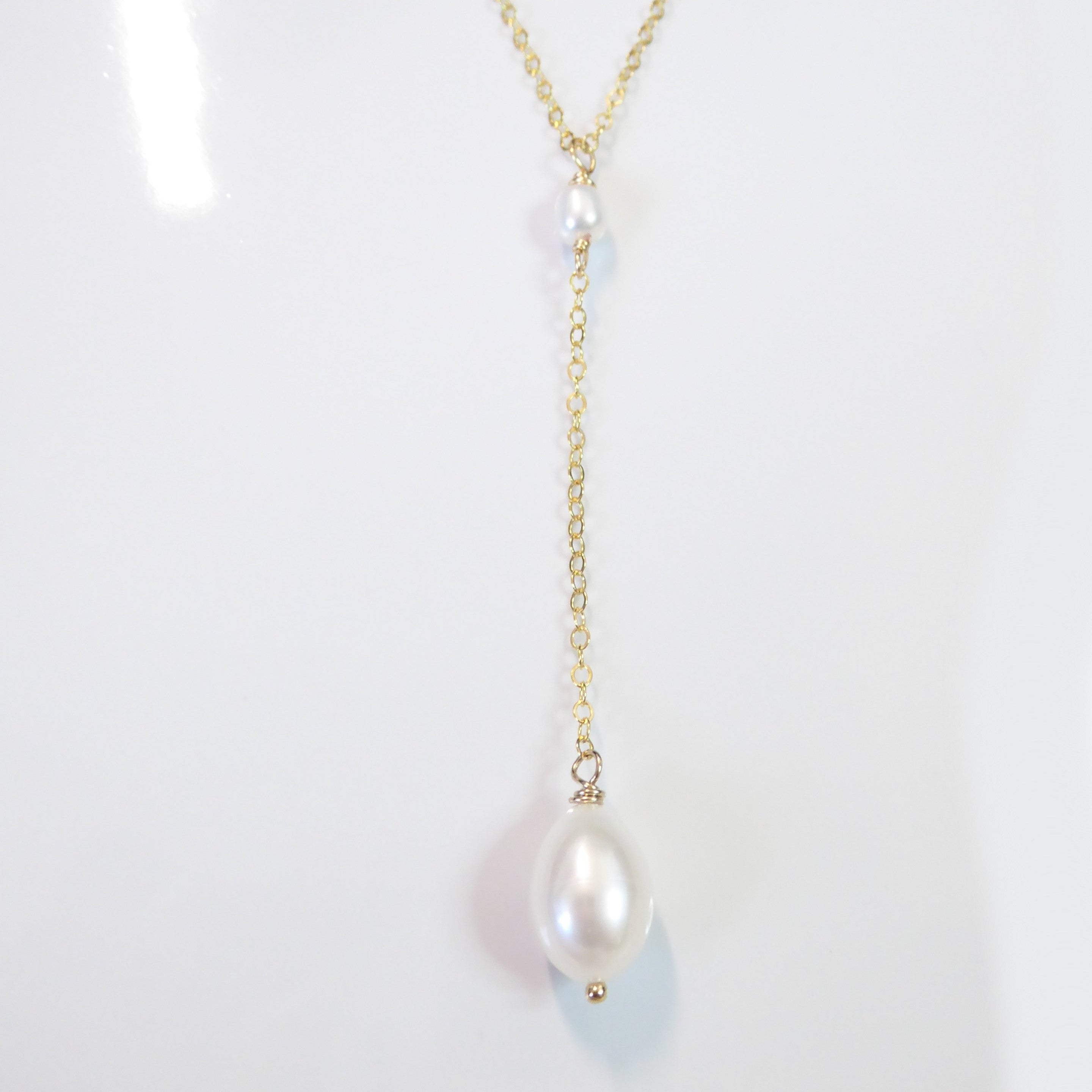 Freshwater Pearl Lariat Y Necklace With Teardrop Pearl Pendant