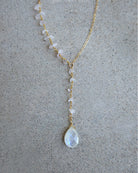 Gold Moonstone Lariat Necklace For Women