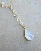 Gold Moonstone Lariat Necklace For Women
